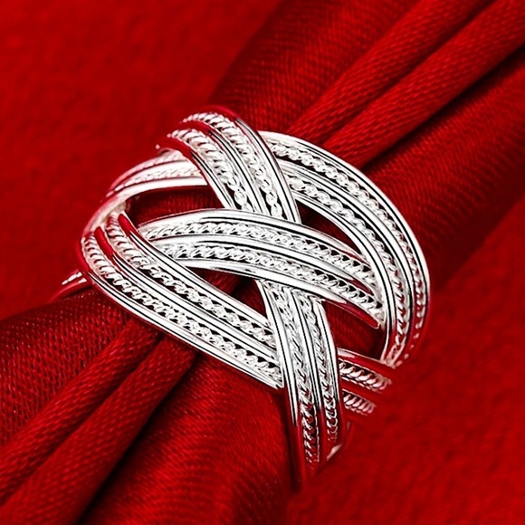 Sterling Silver Braided Cuff Bangle Matching Ring Set - Picture 5 of 6